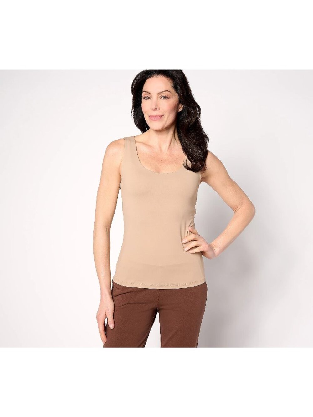 Susan Graver Smoothing Essentials Tank with Shelf Bra Womens Large Buff Beige NE